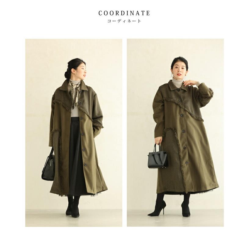 Sから3L対応 アシンメトリーなフリンジデザインのロングコート