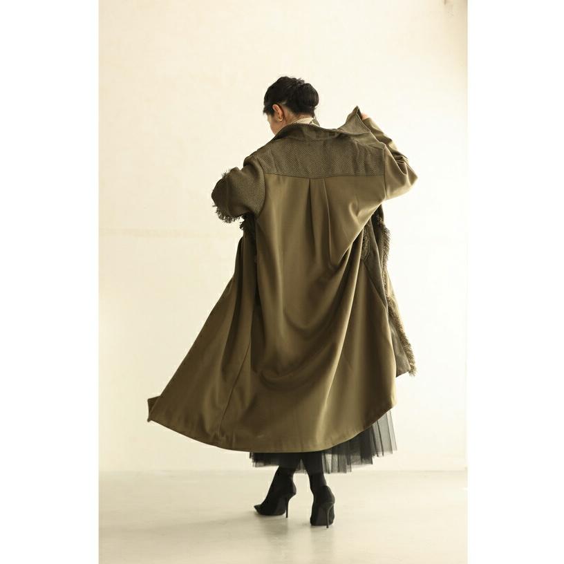 Sから3L対応 アシンメトリーなフリンジデザインのロングコート