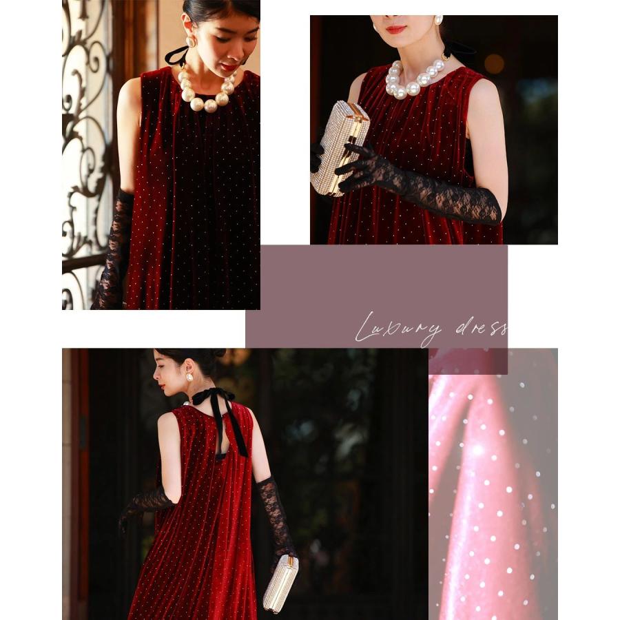 cawaii 黒 夜空に瞬く星のようなキラキラストーンのベロア調ロング