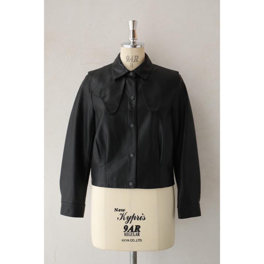 SからM対応 黒 重なる変形襟のフェイクレザージャケット : CAWAII