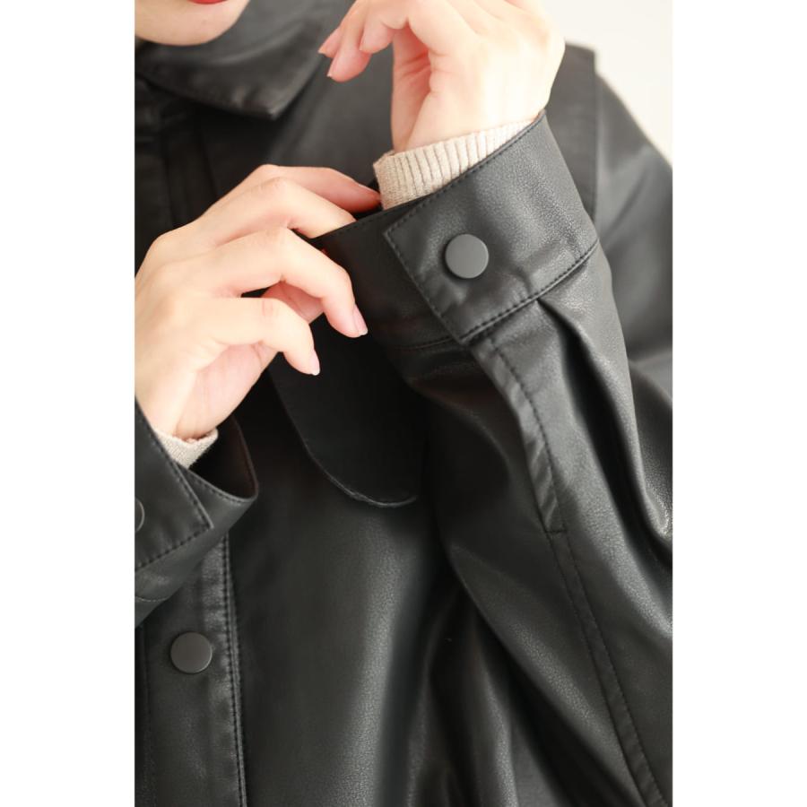 SからM対応 黒 重なる変形襟のフェイクレザージャケット : CAWAII