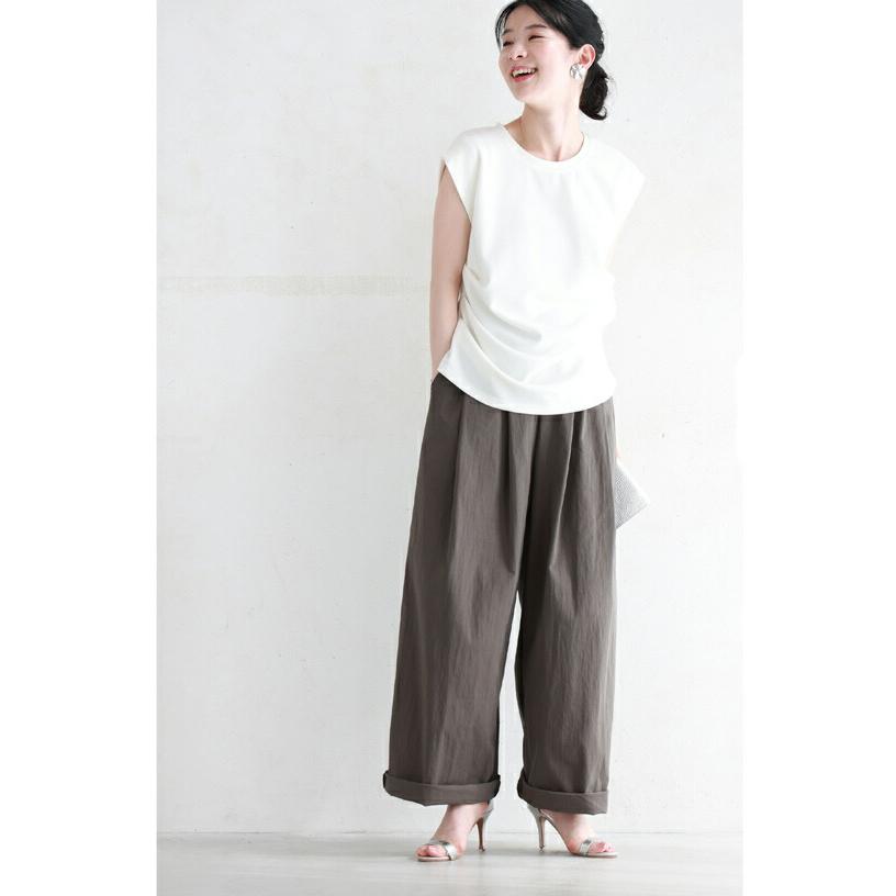 Mから2L対応 裾直し要らず ロールアップも可愛いタックワイド