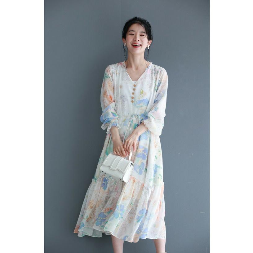 Sから2L対応 紐ベルト付き 優しさ溢れるパステルカラーの花柄 Sから2L対応 紐ベルト付き 優しさ溢れるパステルカラーの花柄