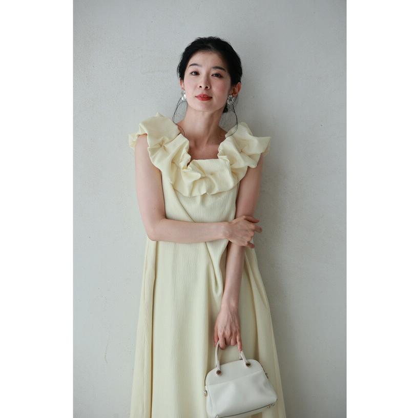 SからL対応 オフショルダーにも ホイップパフフリルロングワンピース