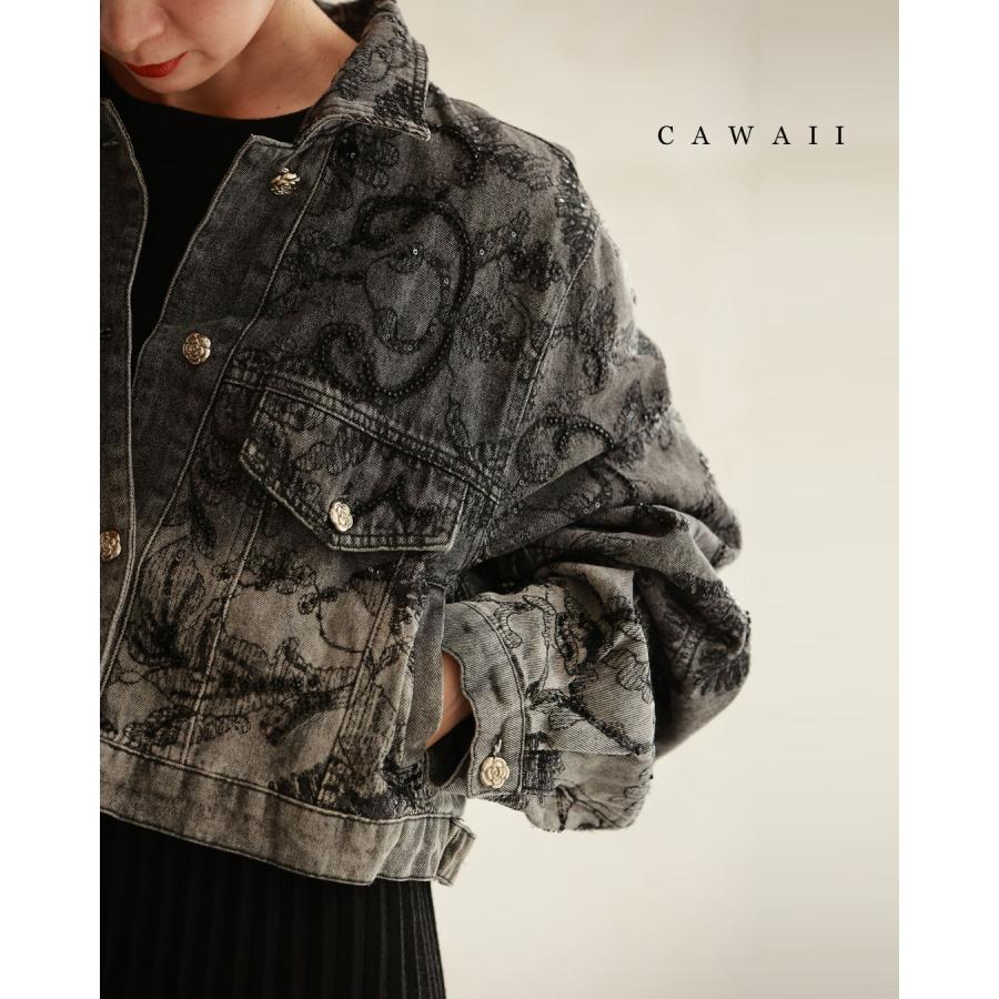 Sから3L対応 ビーズ装飾のグラデーションデニムジャケット : CAWAII