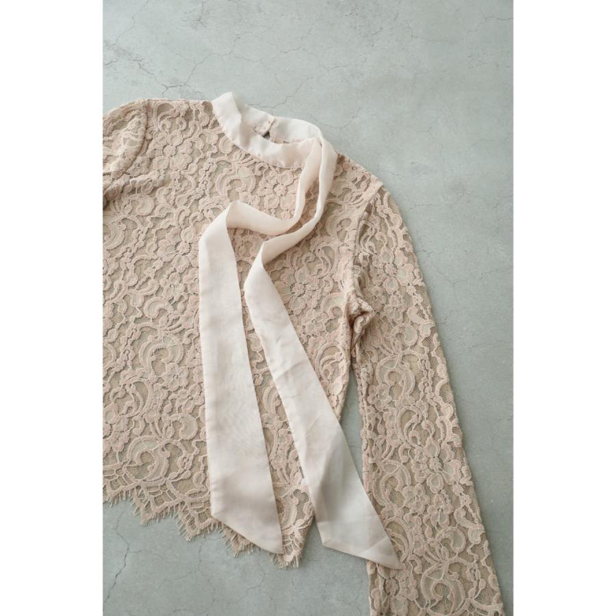 SからM対応 肩にひらりデコレーションリボンの総レースブラウス