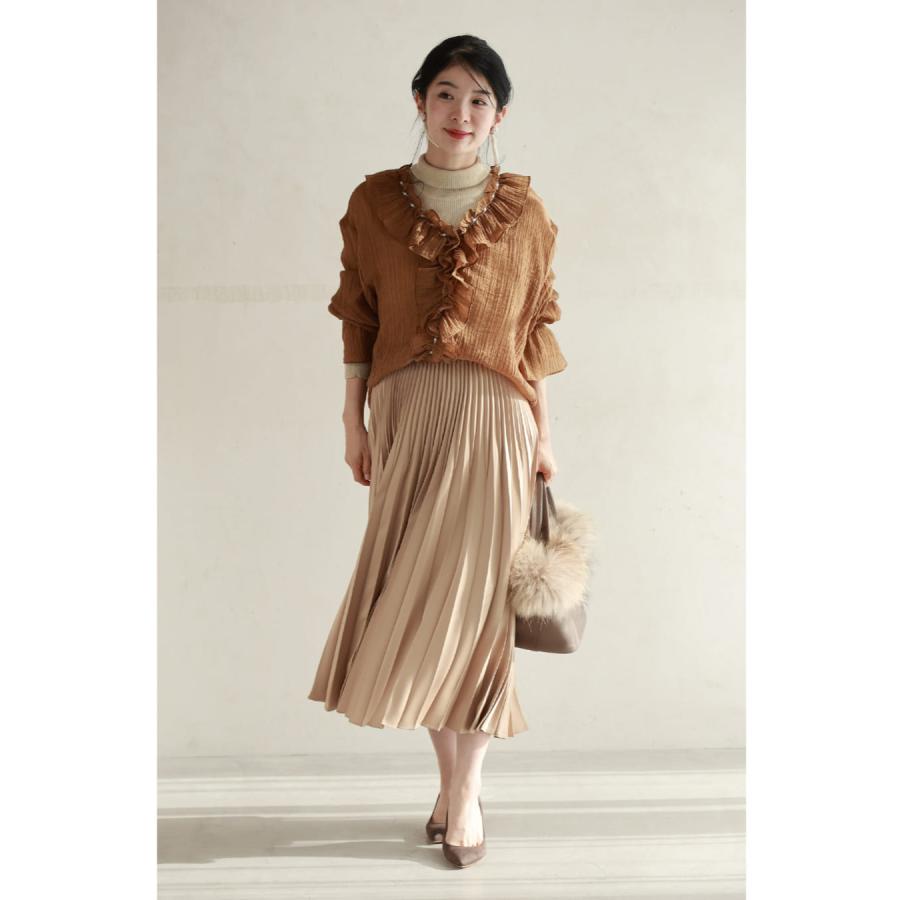 cawaii Sから2L対応 パールビジューが流れるフリルシアーブラウス