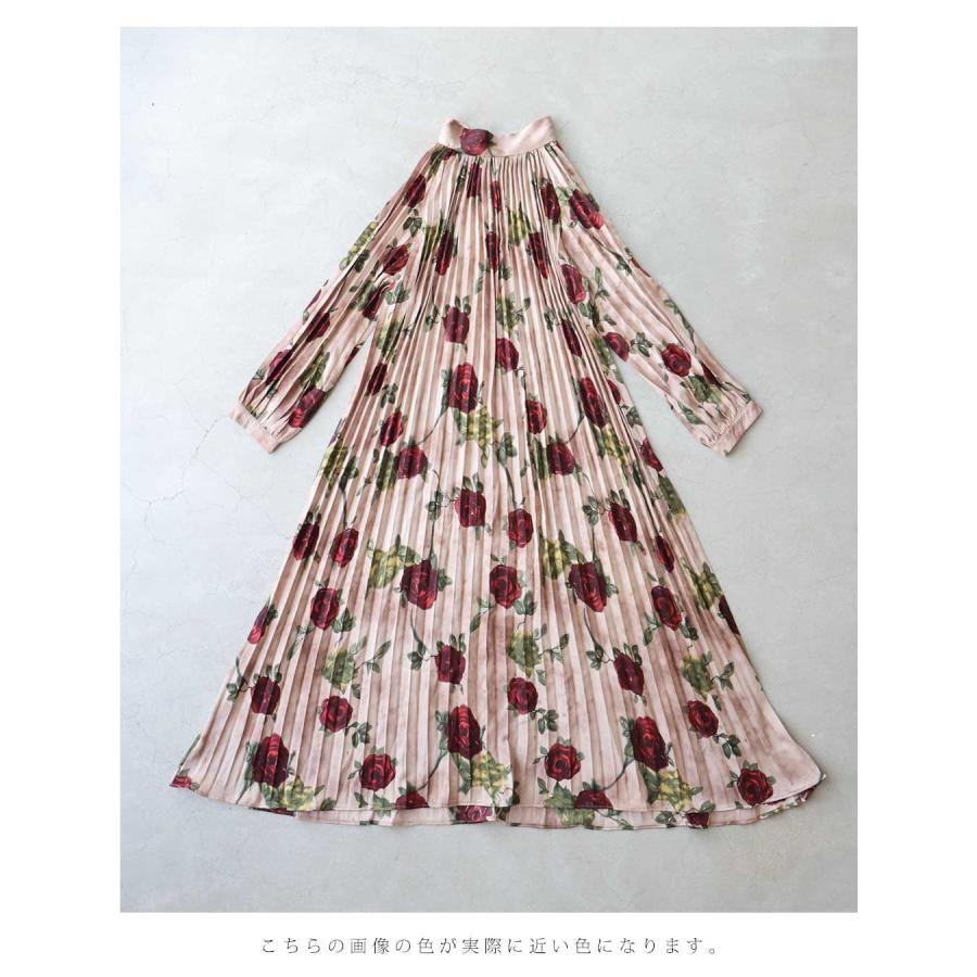 cawaii Mから3L対応 気品ある薔薇のプリーツロングワンピース 紐ベルト