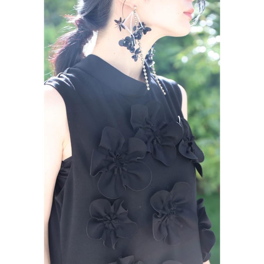 SからL対応 ひらひら花コサージュのストレッチ素材ロングワンピース_14
