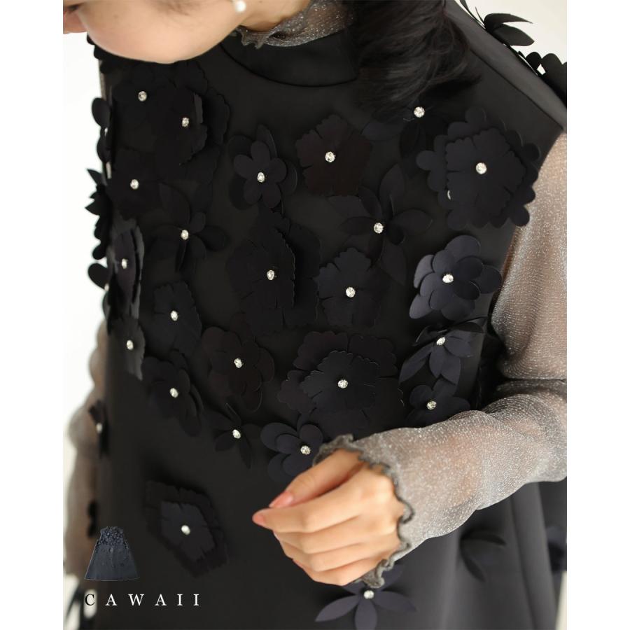 SからL対応 黒 浮かぶ花のブルーミングミニワンピース : CAWAII - 通販