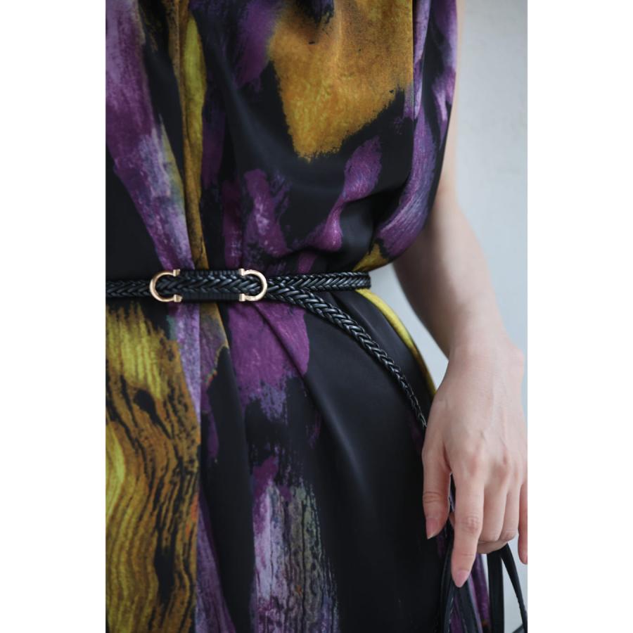 Sから2L対応 美しく揺らめく花あかりミディアムワンピース ベルト付き