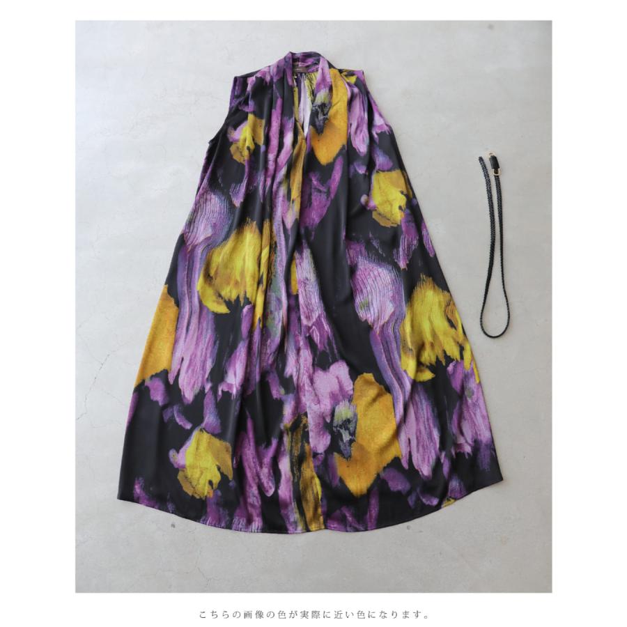 Sから2L対応 美しく揺らめく花あかりミディアムワンピース ベルト付き