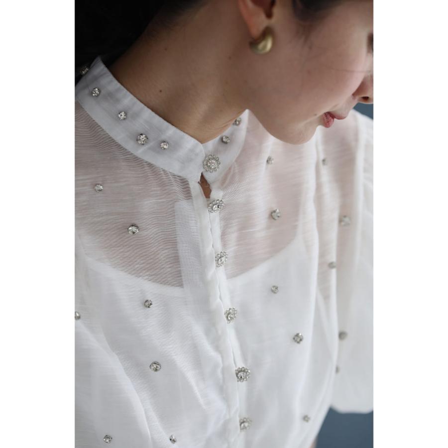 SからL対応 ビジューの粒が降り注ぐふんわりバルーン袖シアーロング