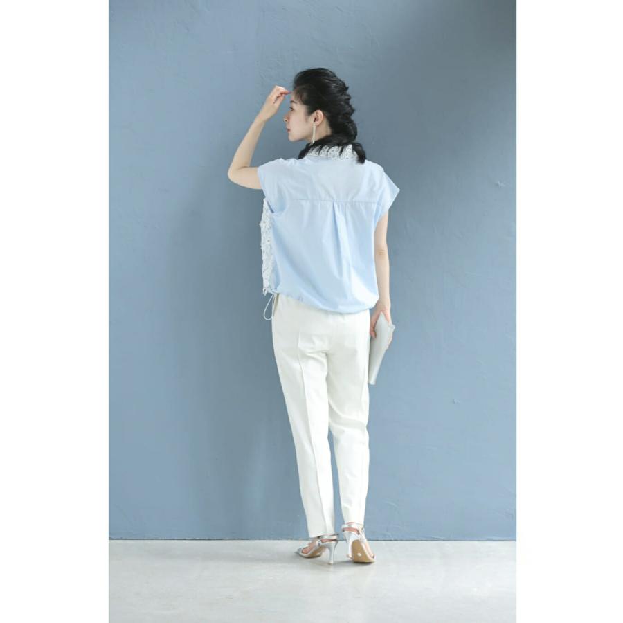 SからL対応 満開の白花レースとビジュー輝く裾絞りシャツトップス