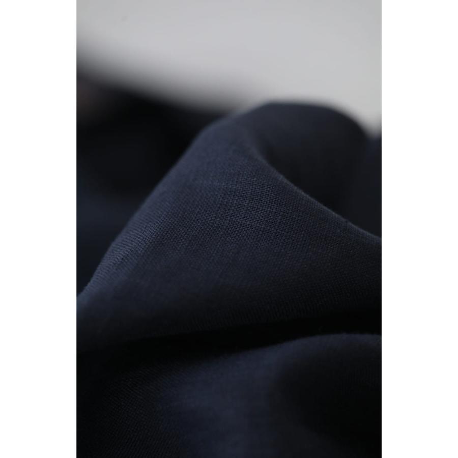 SからL対応 濃紺 ウエストシェイプの涼しいキーネックリネンロング