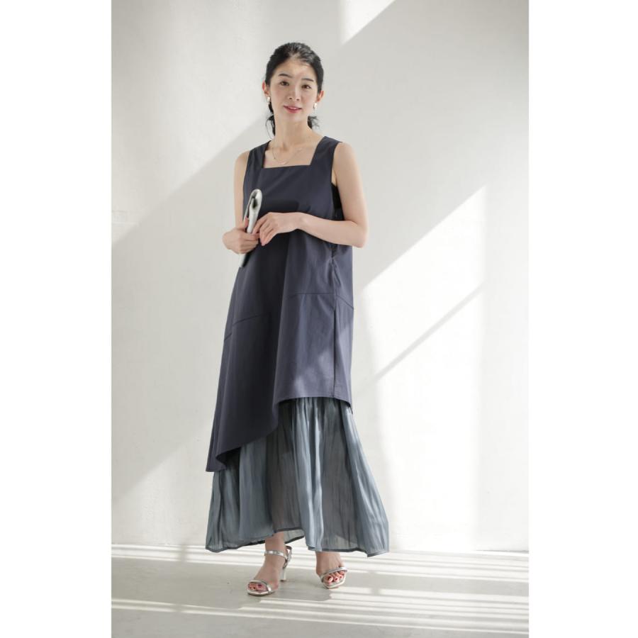 SからL対応 異素材重なるデザインミディアムワンピース : CAWAII