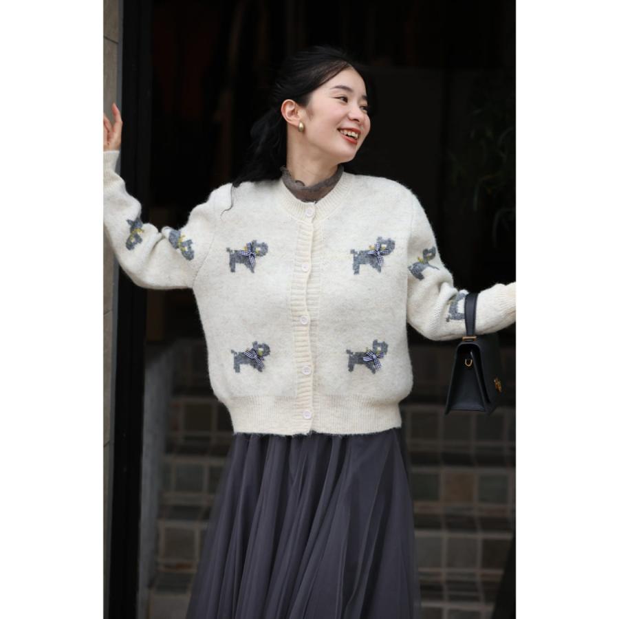 新作12月17日 お散歩わんちゃんのもっちりニットカーディガン cawaii w61601ps S~L対応 動物 アニマル 遊び心 大人女子 短丈 チェック リボン 楽ちん 伸縮 大人可愛い 日常 仕事 会社 おでかけ レディース ファッション 大人 ママ ミセス 30代 40代 50代 60代 SからL対応 お散歩わんちゃんのもっちりニットカーディガン : CAWAII