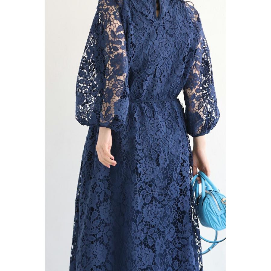 Sから3L対応 一面に咲く花衣レースロングワンピース 紐ベルト付き