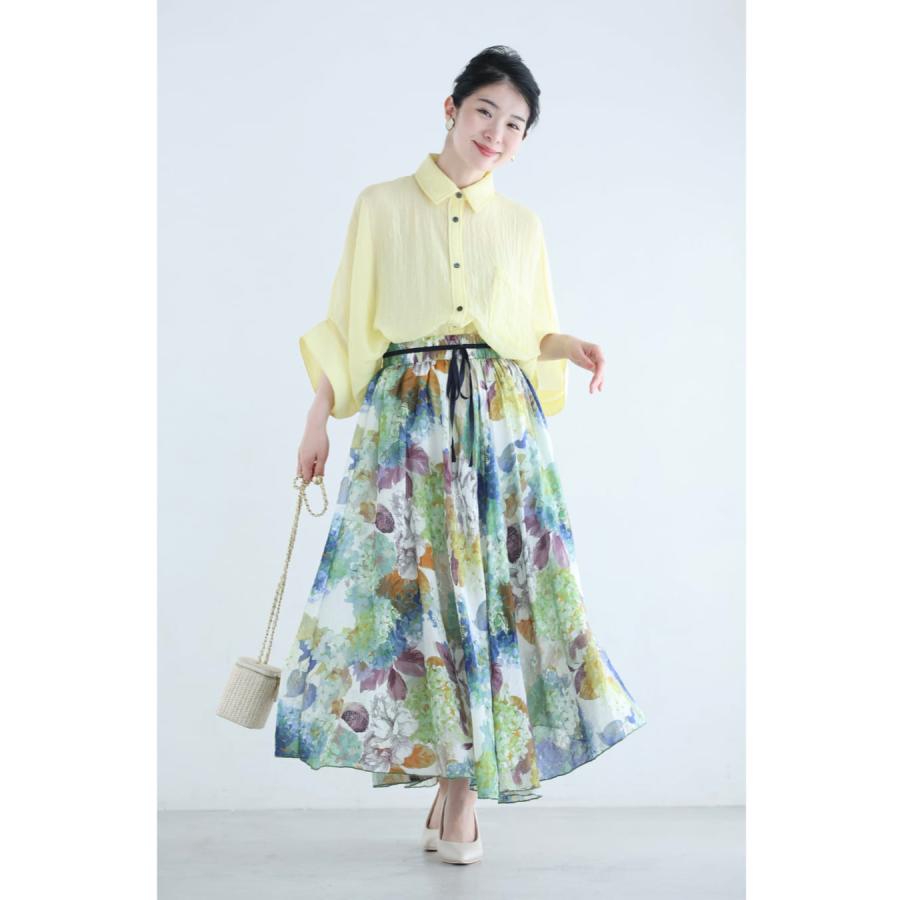 Sから3L対応 たっぷり広がるアートな花画ロングスカート : CAWAII