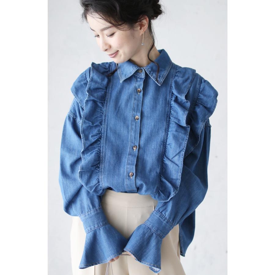 French Pave フリルを施したフレアスリーブデニムシャツトップス M3l対応 Cawaii Wko French Pave 通販 Yahoo ショッピング