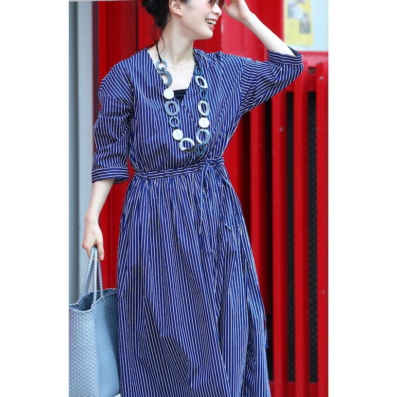 French Pave カシュクールな胸元 爽やかなストライプワンピース Ml対応 Cawaii W French Pave 通販 Yahoo ショッピング