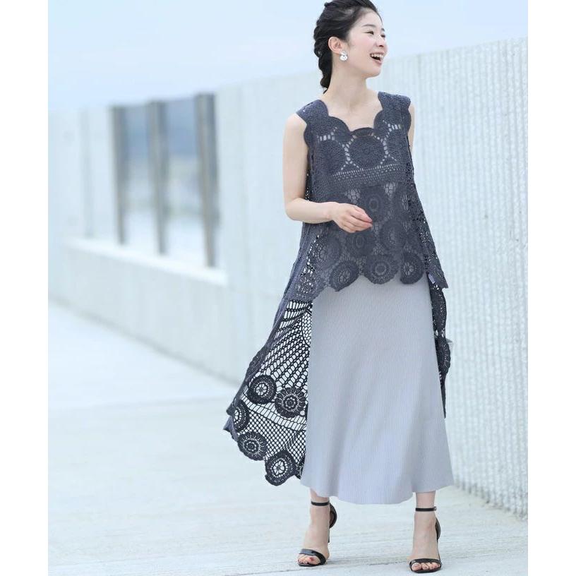 グレー frenchpave 涼しげなかぎ編みレースの魅力 重ね着 グレー frenchpave 涼しげなかぎ編みレースの魅力 重ね着