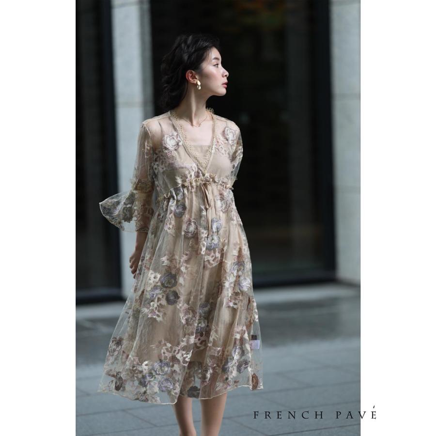 Frenchpave 胸元シャーリングの刺繍ベールワンピース Cawaii W Cawaii 通販 Yahoo ショッピング