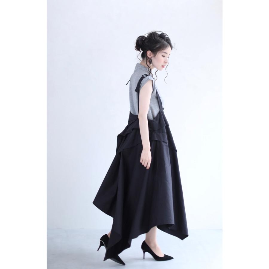 French Pave 黒 アシンメトリーなふんわりシルエットサスペンダーワンピース Ml対応 Cawaii W French Pave 通販 Yahoo ショッピング