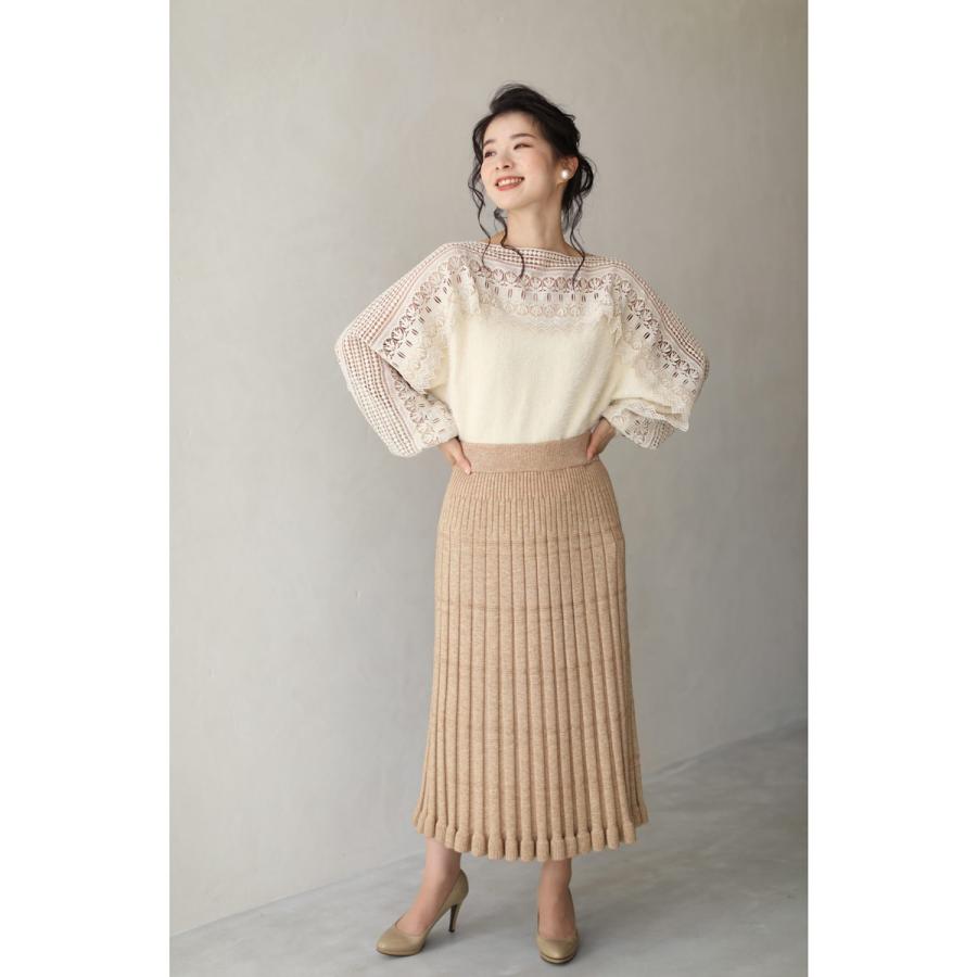新品 FRENCH PAVE 美しいはしごレースのボートネックニットcawaii cawaii frenchpave アイボリー 美しいはしごレースのボートネック
