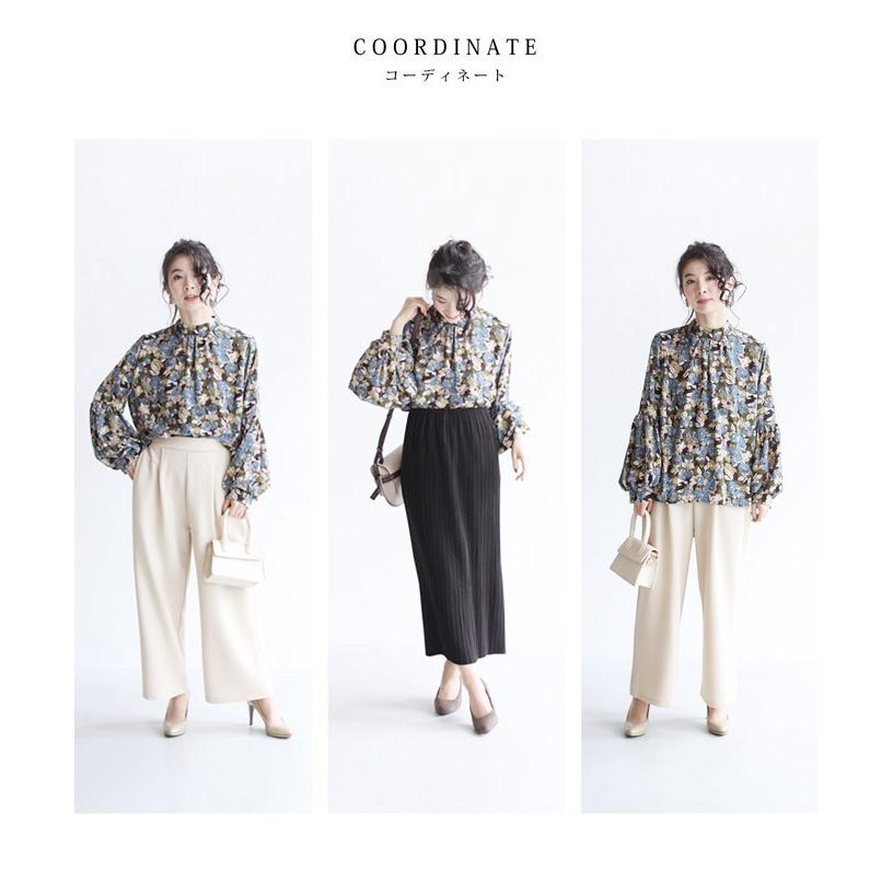 FRENCHPAVE 大人のシックな花柄ポワン袖ブラウストップス FRENCHPAVE 大人のシックな花柄ポワン袖ブラウストップス