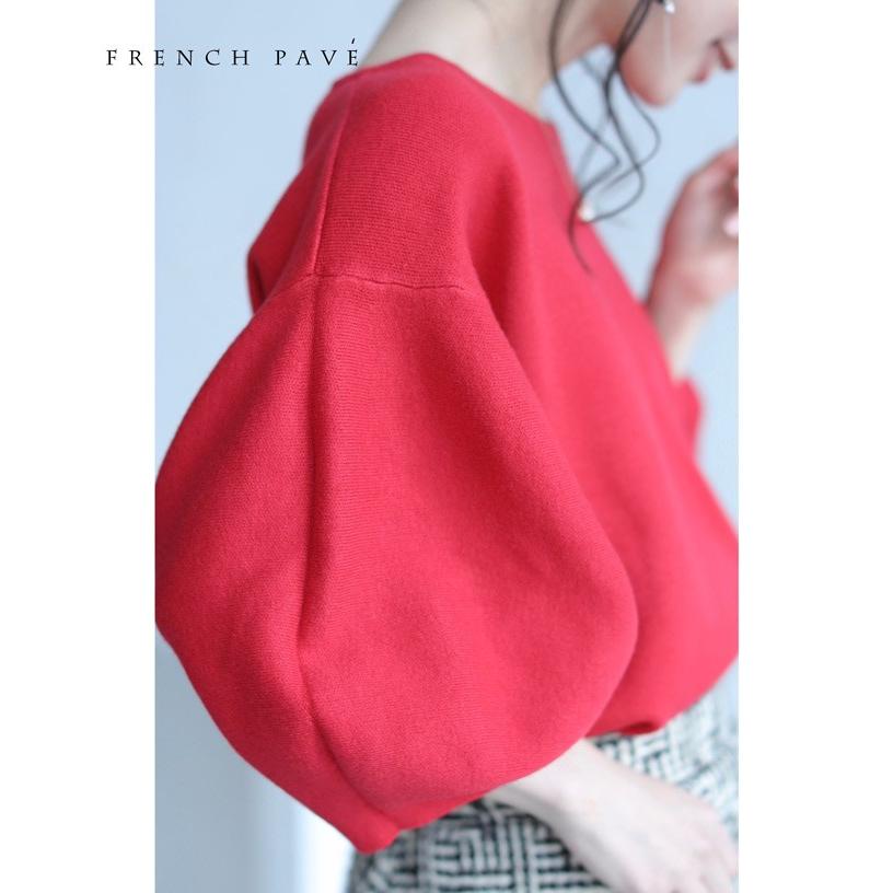SからM対応  レッド  FRENCH PAVE ぽわんと可愛いバルーン袖ニットトップス12月4日22時販売新作｜french-pave