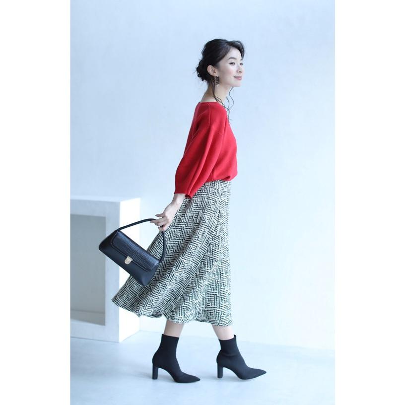 SからM対応 レッド FRENCH PAVE ぽわんと可愛いバルーン袖ニット