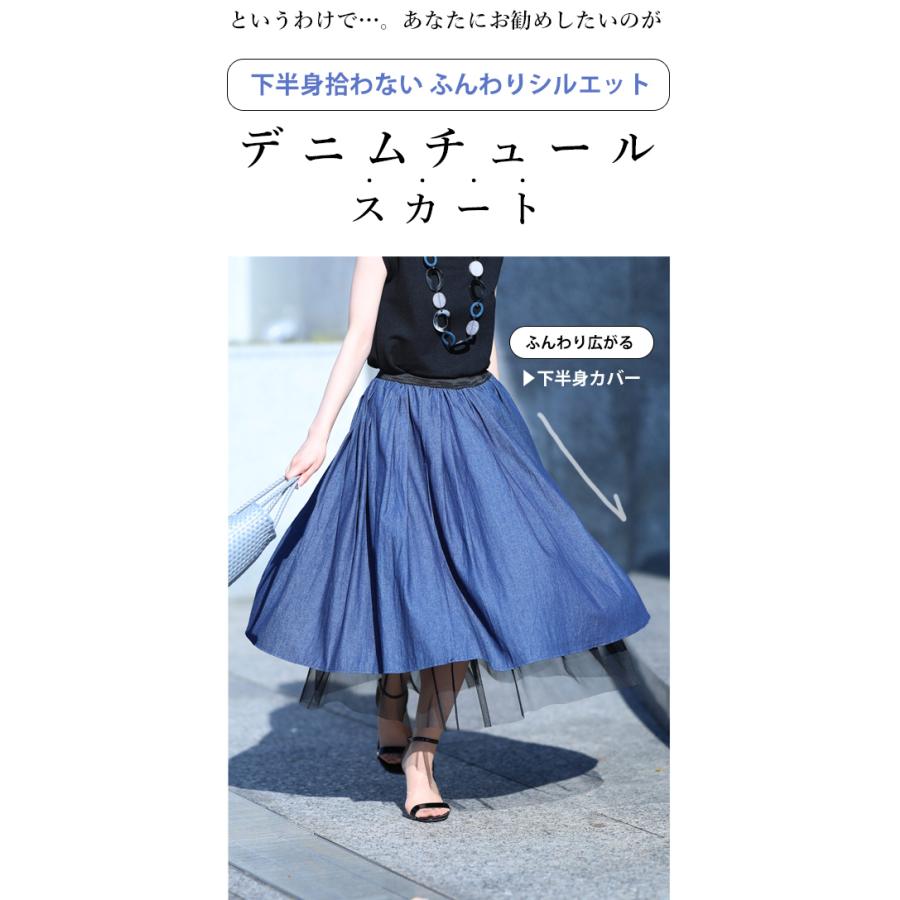 French Pave 体型変化にも対応 ふんわりデニムチュールスカート M3l対応 Cawaii Wko French Pave 通販 Yahoo ショッピング