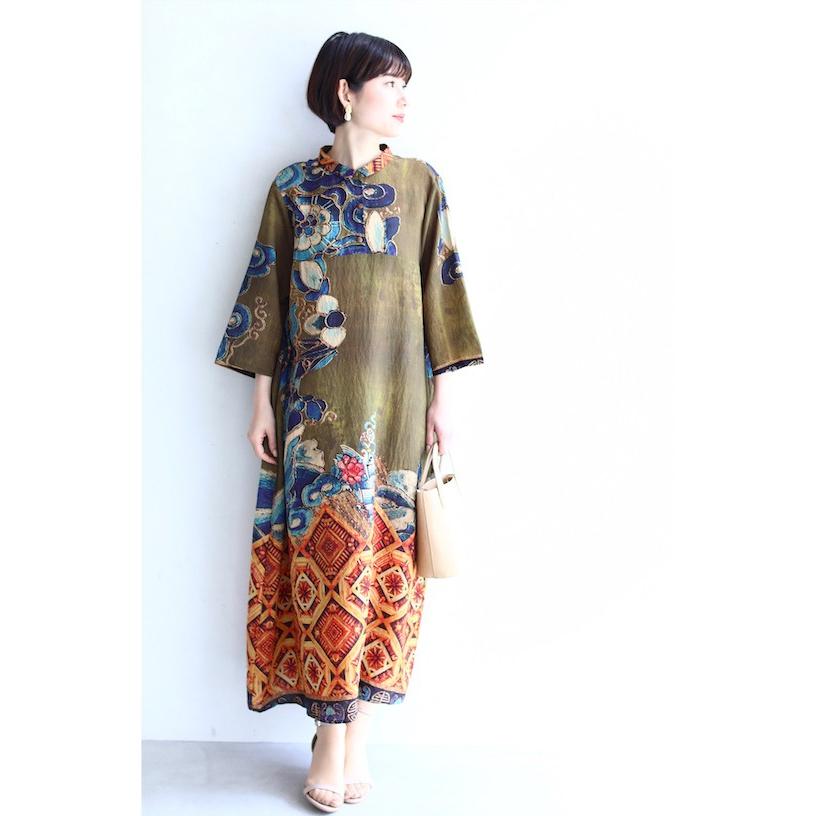 French Pave エキゾチックな柄が目を惹くロングワンピース Ml対応 Cawaii W French Pave 通販 Yahoo ショッピング