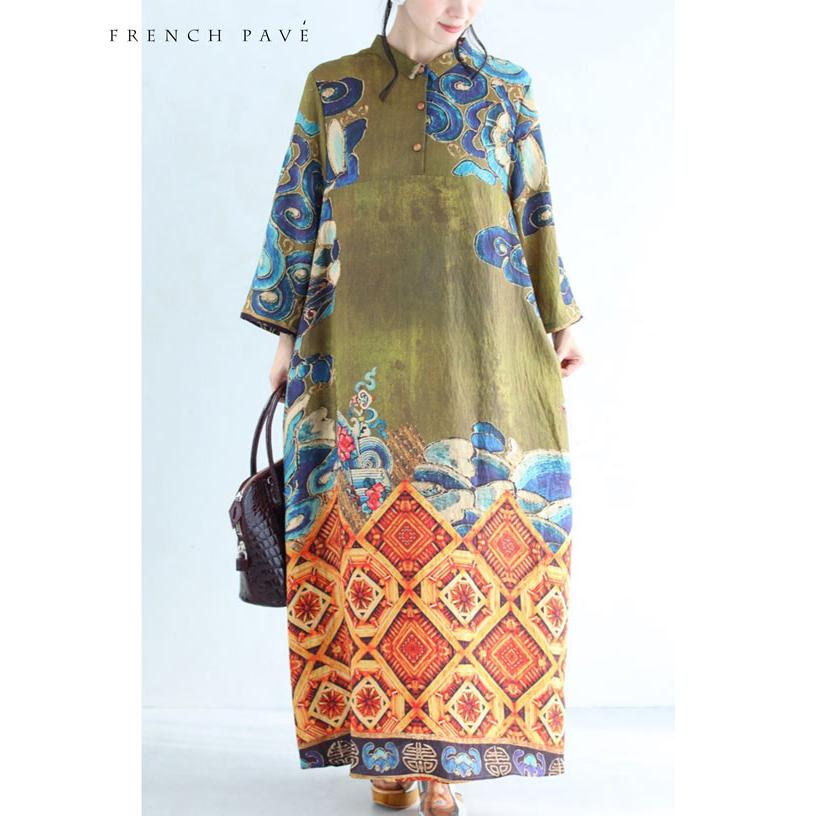 M L対応 French Pave 趣あるエキゾチックな柄ロングワンピース Wb French Pave 通販 Yahoo ショッピング