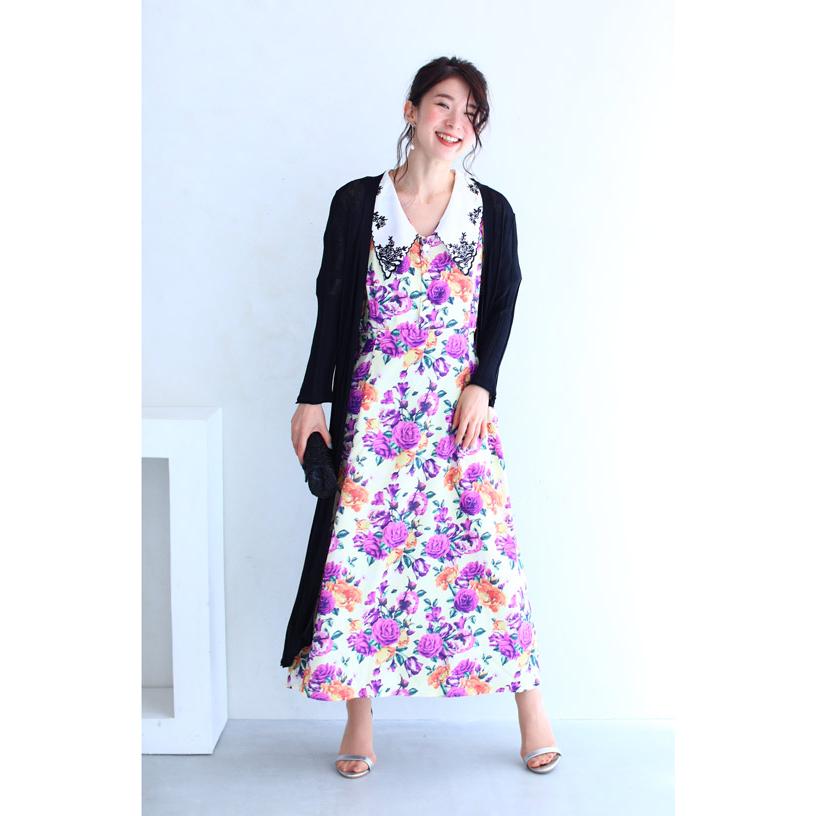 French Pave 華やかにエレガント 紫の薔薇ロングワンピース Ml対応 Cawaii W693 French Pave 通販 Yahoo ショッピング