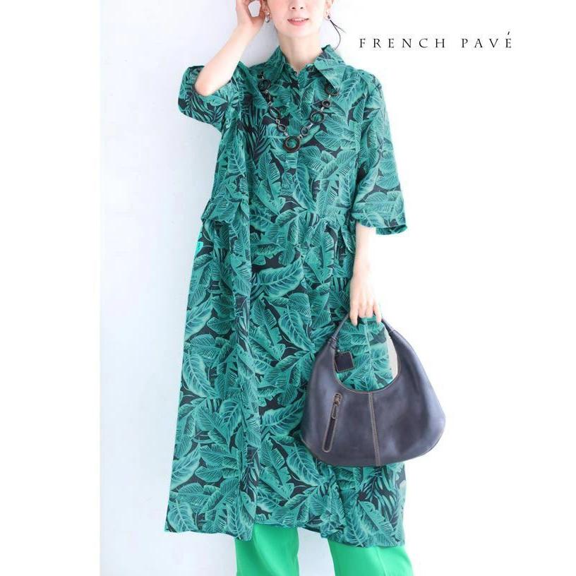 French Pave ふわっとボタニカルなシャツロングワンピース ウエストリボン付 Sl対応 Cawaii W French Pave 通販 Yahoo ショッピング