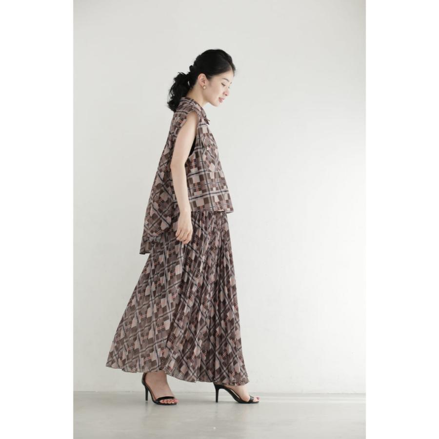 チェックシャツとプリーツラップスカートの2点セット ペチコート付き