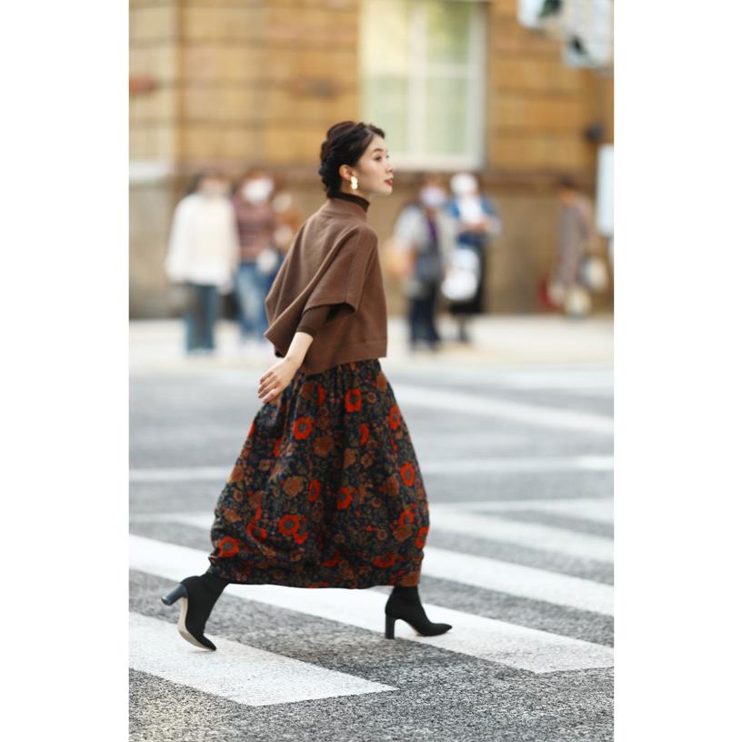 【美品】cawaii 花柄　コクーン　スカート cawaii Lから3L対応 ノスタルジックを身に纏う 花柄コクーン