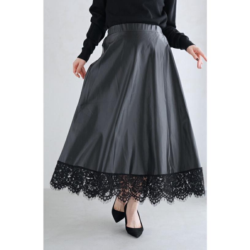 セール商品返品交換不可】定価:7800黒 裾レースのフェイクレザー