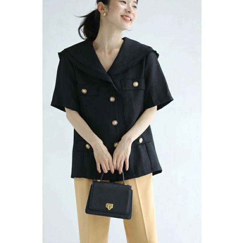 Sから2L対応 黒 金ボタンとセーラーカラーの肩パッド入りトラッド