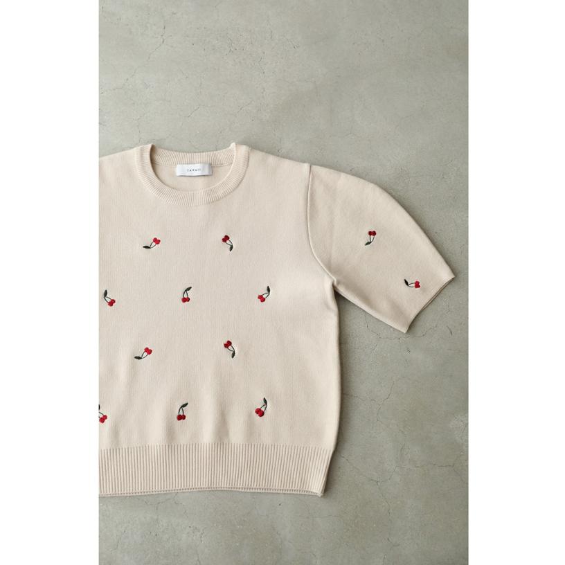 SからL対応 さくらんぼ実る刺繍ニットプルオーバートップス : CAWAII