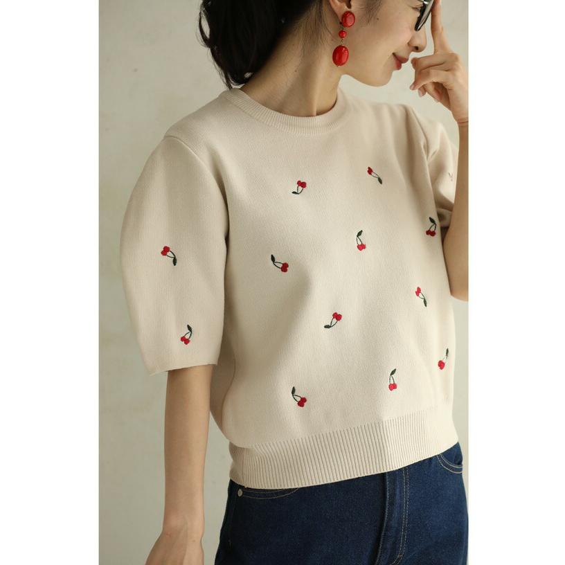 SからL対応 さくらんぼ実る刺繍ニットプルオーバートップス : CAWAII
