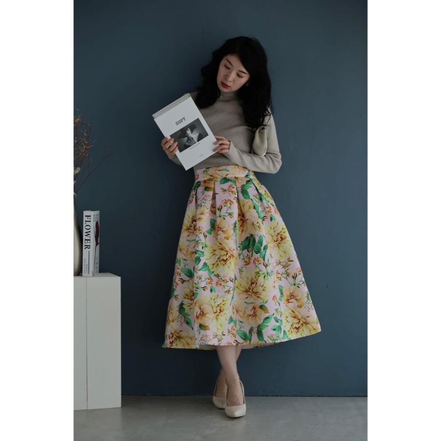 SからL対応 ペールピンクのロマンティックな花柄タックミディアム