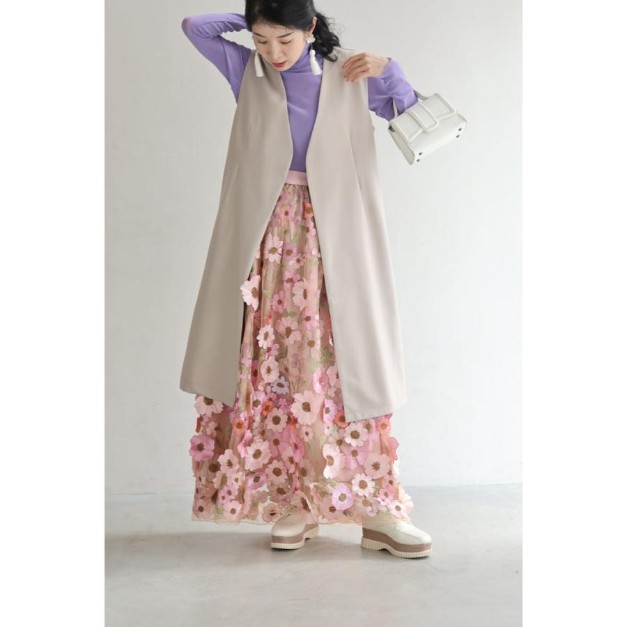 Sから2L対応 春満開お花に包まれるベールロングスカート : CAWAII