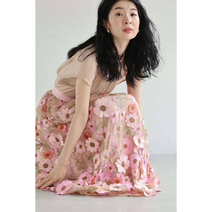 Sから2L対応 春満開お花に包まれるベールロングスカート : CAWAII