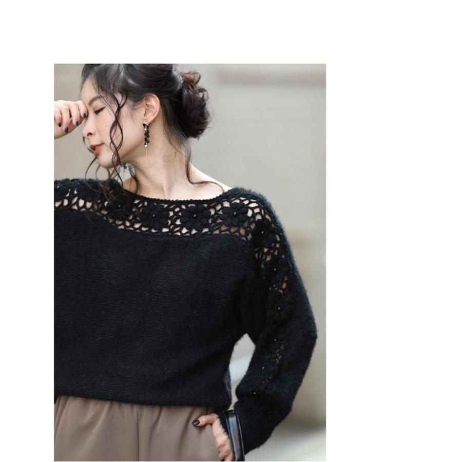 cawaii FRENCH PAVE オリジナルカラー 流れ咲く花コサージュのニット