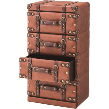 メンソシリーズ 4段引き出し　IW-274　収納チェスト　トランク型 アンティーク調レザー張り ブラウン |  | 01