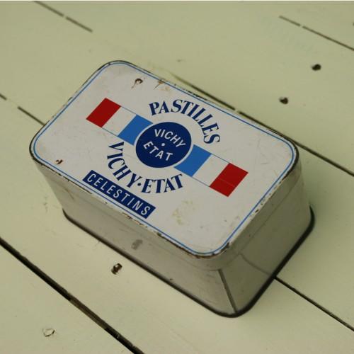 アンティーク フランス雑貨 VICHY tin缶 ブリキ トリコロール