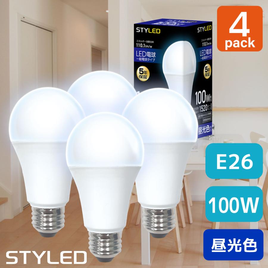 LED電球 E26口金 100W相当 一般電球形 広配光タイプ 昼光色（1520lm